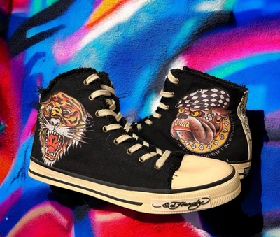 Ed Hardy 高帮运动鞋男式 13 Roaring Tiger & Bulldog 图形正品 — 第 1/4 张图片