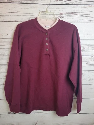 Vintage Cherokee Faux Layer Top Burgundy Henley Waffle Knit Men's Size Large - Image 1 of 4