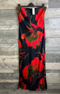 By Anthropologie The Fleur Maxi Dress Size UK 14 Black Red Floral Satin Silky - Picture 1 of 11