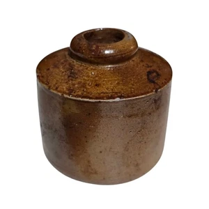 Antique Stoneware Salt Glazed Inkpot Rustic Ink Pot Brown Jar Inkwell - Picture 1 of 5