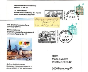 BRD, gebr. 45 Pf. Privatganzsache Brief m. Druckfehler: Farbe orange fehlt! - Picture 1 of 3