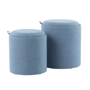 Lumisource Tray Blue Fabric and Natural Wood Nesting Ottoman Set - Picture 1 of 10