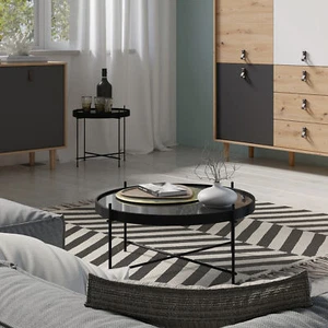 Couchtisch ELEGANCE - 45cm - anthrazit schwarz - Glas Metallgestell - rund - Bild 1 von 5