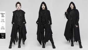 Punk Rave Women Black Gothic Decadent Layered Hooded Long Plus Size Trench Coat - Picture 1 of 14