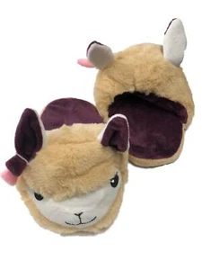 Girls Plush Tan & Purple Llama Slippers Scuffs House Shoes Slides - Picture 1 of 1