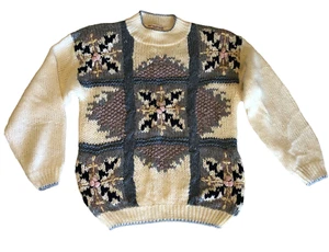 VTG Hand Knit Bobbles Snowflake Cottage Core Ugly Granny Sweater 80s 90s Sz M - Picture 1 of 9