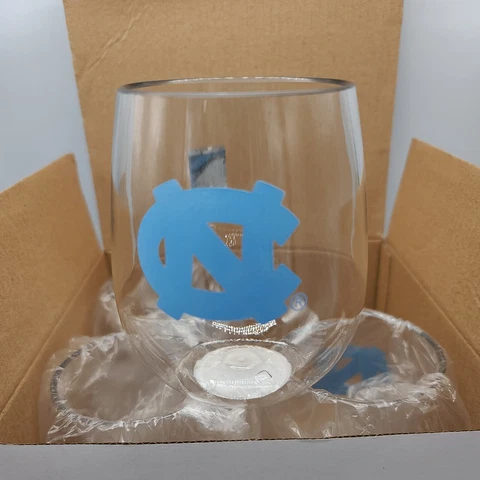 NIB stemless wine glasses set of 4 - North Carolina Tar Heels - plastic Cover
