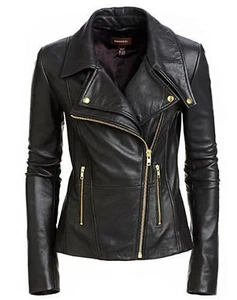 New Ladies Black Women's Slim Fit Biker Style Real Leather Jacket - Picture 1 of 2