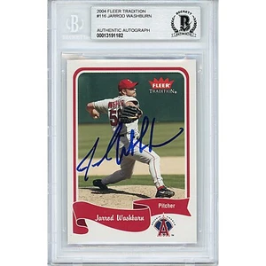 2004 Fleer Tradition #116 Jarrod Washburn Signed Card AUTO Beckett BAS LA Angels - Picture 1 of 5