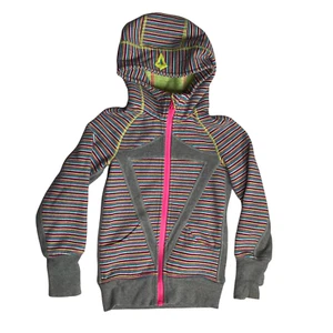 LULULEMON Ivivva Scuba Hoodie Hooded Jacket Sweatshirt Gray Pink Stripe Small - Picture 1 of 10