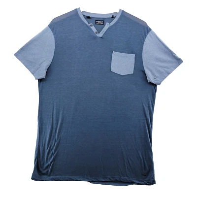 Buffalo David Bitton Men's Size M Solid Blue Stretch Short Sleeve Henley T-Shirt - Image 1 of 4