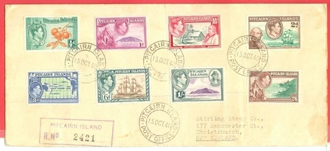 Pitcairn Islands 8 diff stamp on Registered FDC Cover  to New Zealand 1940 Cover