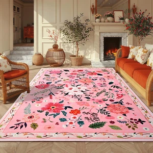 5X7 Washable Floral Rug, Vibrant Flower Pattern Boho Rugs for Bedroom, Low Pile - Picture 1 of 12