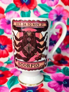Royal Crown Zodiac Mug Scorpio Vintage Footed Coffee Cup 1970s Japan Astrology - Picture 1 of 15