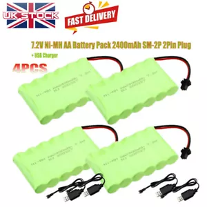 4 Stk 7,2V 2400mAh Akku SM-2P 2Pin Stecker mit USB Ladegerät für RC Auto Truck - Bild 1 von 9