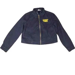 Vintage Looney Tunes Women's Medium "That's All Folks" Black Bomber Jean Jacket - Picture 1 of 5