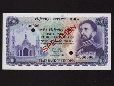 Ethiopia:P-23s, 100 Dollars, 1961 * Haile Selassie * Specimen * UNC * - Image 1 of 2
