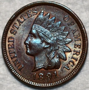 Uncirculated 1891 Indian Head Cent, Razor-Sharp & Iridescent Hued. - Picture 1 of 2