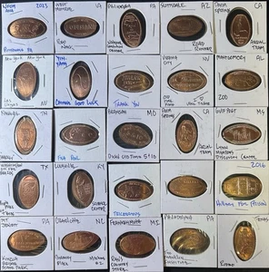 LÄNGLICH GEPRESSTE CENT / PFENNIGE: Lot von 25 IN FLIPS; ZOO, GESCHICHTE, PARKS #2 - Bild 1 von 1