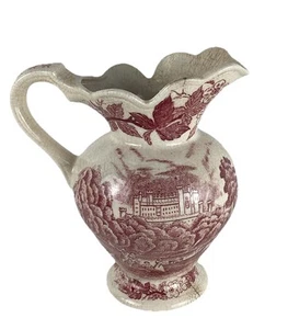Antiker Johnson Brothers weißer Eisenstein rot Transferware Blumen Schloss Krug - Bild 1 von 6