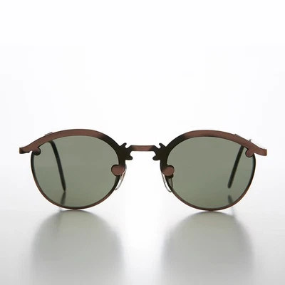 Round 90s Metal Unique Sunglass with Arrow Nose Bridge - Charmer - Image 1 of 4