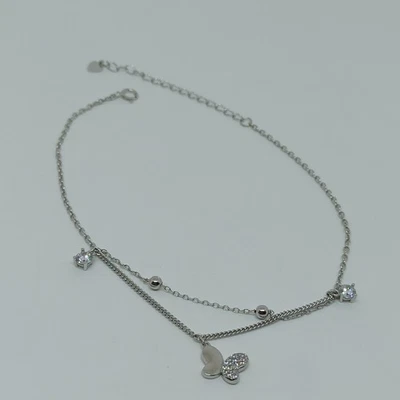 CAVIGLIERA IN ARGENTO 925 2 FILI PUNTI LUCE/FARFALLA LISCIO/ZIRCONI (AMFV0030) - Immagine 1 di 4