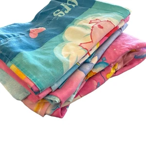 Vintage 2000s Care Bears Twin Fitted Sheet & 3 Pillowcases Pink Cloud Sky Set - Picture 1 of 7
