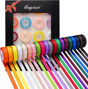 100 Yards Solid Grosgrain Ribbon, 3/8" X 5 Yard/Roll, 20 Colors Rainbow Multicol - Picture 1 of 7