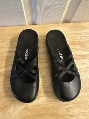 New Vionic Black Leather Slides 5M  - Image 1 of 3