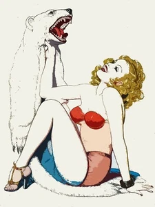 Decoration Poster.Home interior design print.Wall art.Retro Pinup and Bear.7244 - Picture 1 of 1