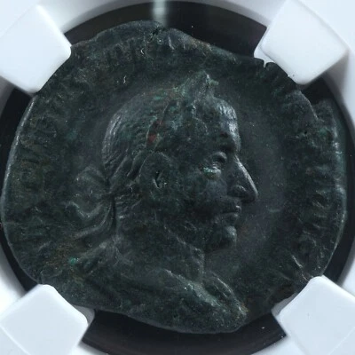 Trebonianus Gallus Sestertius NGC VF 251-253 Apollo branch lyre Rome RIC 103 - Image 1 of 3