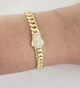 Men Women 14K Gold Plated Cuban Curb Link Bracelet - Picture 1 of 2