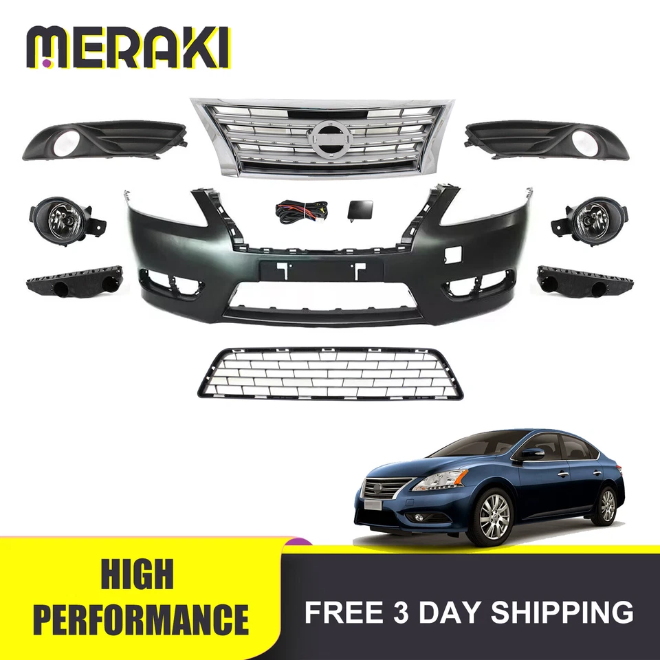 前保险杠盖上下格栅带雾灯适合 2013 - 2015 年日产 Sentra — 第 1/1 张图片