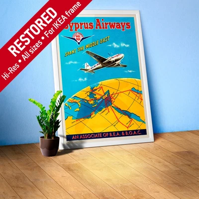 SYNTHWAVE1950 Cyprus Airways, Nicosia, 1950s — retro vintage travel poster