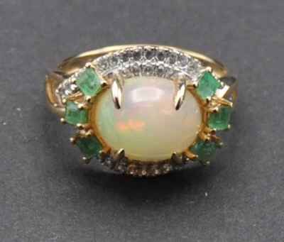 Kristall Opal Grün + Weiße Steine Ring 585 Gold - Bild 1 von 4