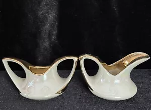 Vint. Pearl China’s Creamer & Sugar Bowls Pearlized Lustreware Gold Trim - Picture 1 of 16