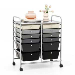 12-Drawer Rolling Storage Cart with Removable Drawers and Lockable Wheels-Gray - - Picture 1 of 5