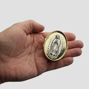 Unsere Liebe Frau von Guadalupe goldfarbene ovale Rosenkranzdose/Pillendose Made in Italy - Bild 1 von 5