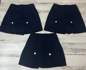3 Girls Navy Blue Austin Skort Skirt Uniform Sz 5 Flower Accents Elastic Waist - Picture 1 of 3