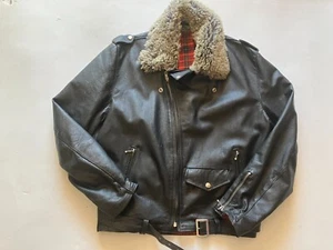 RARE Vintage 1970s Leather Sherpa Jacket Medium Brando Biker Punk Rock Sharpie - Picture 1 of 19