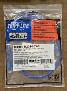Tripp-Lite N201-003-BL Cat6 Gigabit Blue Snagless Patch Cable RJ45 Male/Male 3ft - Picture 1 of 2