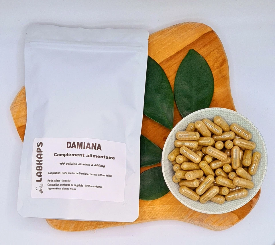LABKAPS DAMIANA 400 gélules dosées à 400mg enveloppe de la gélule 100% végétale