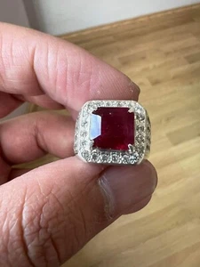 Natural Glassfilled Ruby Gemstone Solid 14k White Gold Ring For Men's #565 - Picture 1 of 7