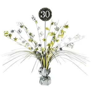 Centrotavola spray 30° compleanno decorazione argento nero oro età 30 festa - Foto 1 di 1