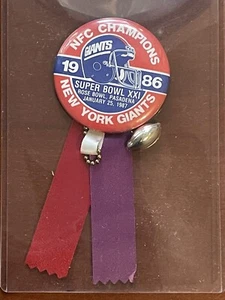 VINTAGE 1986 NY GIANTS NFL FOOTBALL NFC CHAMPIONS XXI SUPER BOWL PINBACK - Picture 1 of 2
