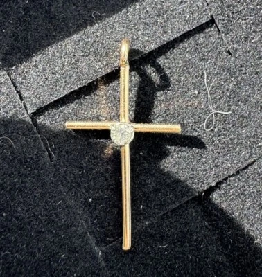 White Sapphire Cross Pendant In 14K Yellow Gold - Image 1 of 4