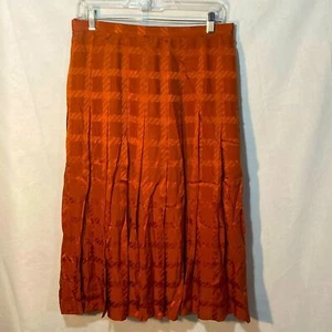 CELINE PARIS rust brown plaid satin silk pleated a-line skirt Eur 44 - Picture 1 of 9