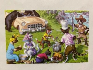 Vintage Alfred Mainzer Katzen Kätzchen Farbdruck Postkarte Belgien 4922 Camping Bären - Bild 1 von 2