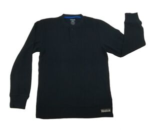 NEW Reebok Mens Henley Thermal 2 Buttons Long Sleeve Keep Warm T-Shirt,NAVY-S-L