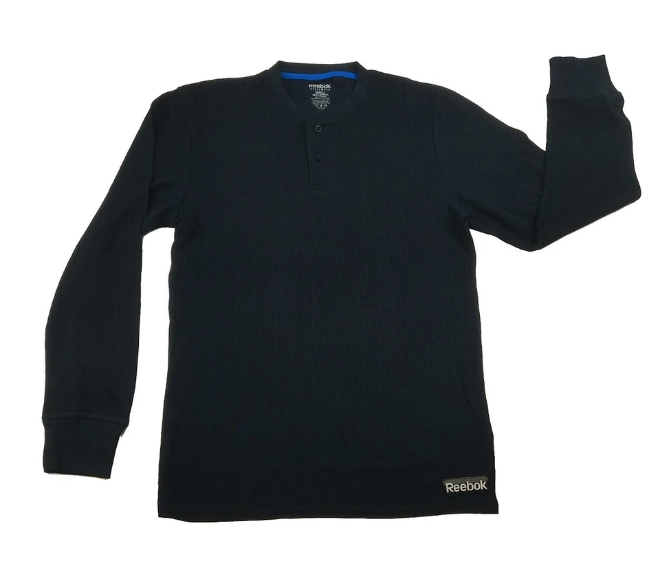 Camisa Manga Larga Para Hombre NUEVA Térmica Reebok Henley 2 Botones Mantener Caliente AZUL MARINO S-L Foto 1 de 4